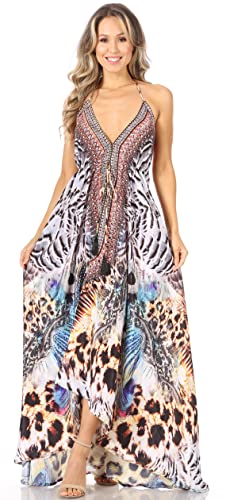 Image of Sakkas Lizi Womens Maxi High-Low Halter Handkerchief Long Dress Beach Party