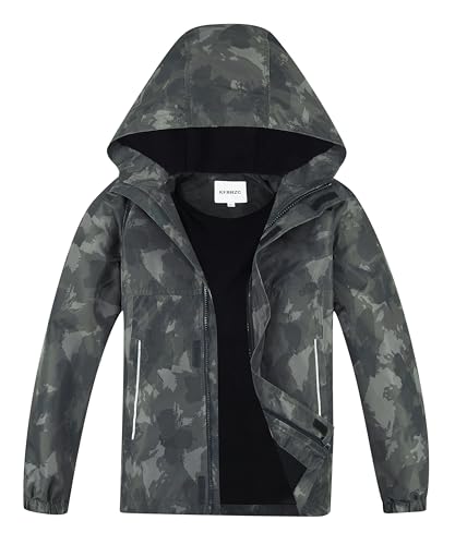 Image of Boys Girls Rain Jackets Waterproof Hooded Fleece Raincoats Lightweight Windbreakers for Kids