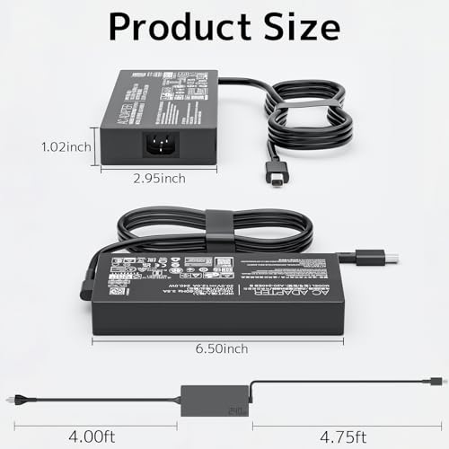 Image of 240W Charger Replacement for ASUS ROG Zephyrus ProArt TUF Power Supply Cord | Temperature control AC Adapter for Tuf A16 A18 A14 laptop ROG Zephyrus G14 G16 Flow Z13 ProArt PX13 P16 Rectangle Gaming work