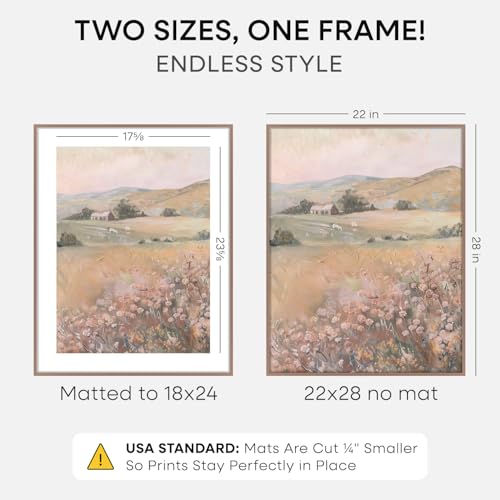 Image of Homeforia 22x28 Poster Frame Mocha, High End Metal 22 x 28 Large Picture Frames with Mat 18 x 24 for Photo, 22x28 Thin Frame Matted to 18x24 inch Print, 28x22 Frame, Tempered Glass, Wall Kit, Set of 1