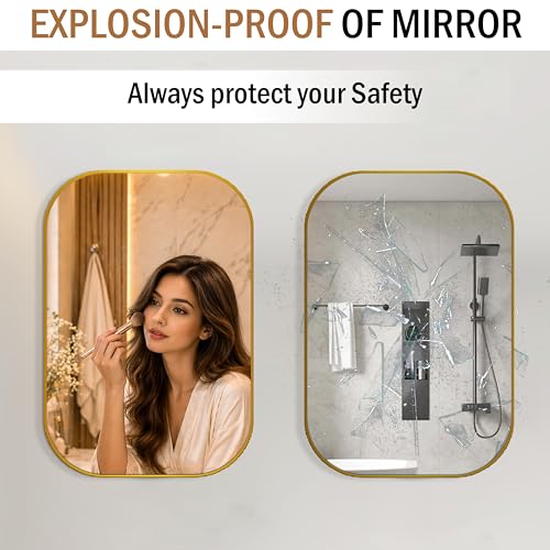 Image of Rousrie Premium Glass Wall Mirror with Golden Frame, Big Size 24x18 Inches, for Bathroom, Living Room, Washbasin