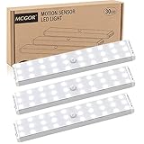 LED Closet Light, MCGOR 3 Modes 30 LED Motion Sensor Under Cabinet Lights, Wireless Rechargeable Stick-on Anywhere Night Light Bar for Kitchen Counter Wardrobe Hallway Stairs (3 Pack)