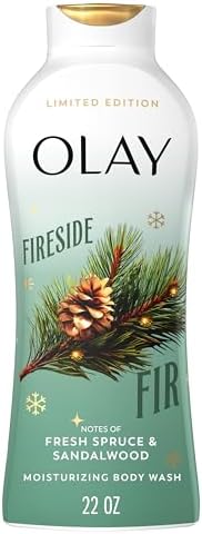 Olay Body Wash for Women, Hydrating & Moisturizing, Holiday Edition, With Plant Based Cleansers, B3 Complex, For All Skin Types, Fireside Fir with Fresh Spruce & Sandalwood Scent, 22 fl oz