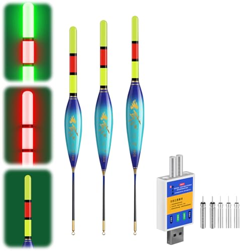 ACAREY LED Posen Angeln Set mit Bissanzeiger, Doppelfarbige Nachtfischboje, Leuchtposen Angel 4g/5g/6g/7g/8g/9g Tragkraft, Inkl. Batterien Ladegerät, Angelzubehör Für Fluss und See (4g/6g/8g-B)