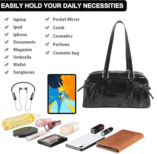 Tote Bag for Women with Bow - Vintage Y2K Faux Leather Shoulder Bag, Multi-Way Carry Purse for Everyday Use3