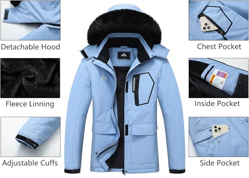 Image of MOERDENG Women's Ski Jacket Waterproof Warm Winter Coat Hooded Snowboarding Jacket Versatile for Hiking & Winter Activities