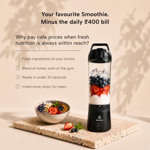 Image of MiniArk Rhythm Portable Blender, Personal blender for Gym, Office, Hostel & Travel, 20 days battery life, 500 ML, 20,000 RPM, BPA-Free & Leakproof, Protein Shake,Cold Coffee,Baby Food & Smoothie Maker