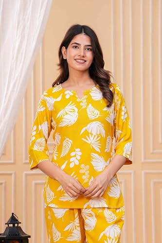 Image of Women's Printed Night Suit of Kurti & Pajama Set Women Night Wear Set