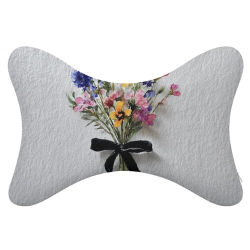 Jubonexis Juego de 2 almohadas de cuello de coche con ramo de flores silvestres con cinta negra, almohadas de viaje para el cuello, reposacabezas para asiento de coche
