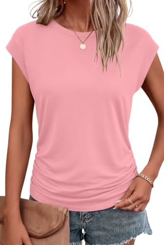 Image of Bliwov Womens Summer Tops Cap Sleeve Crew Neck Casual T Shirts