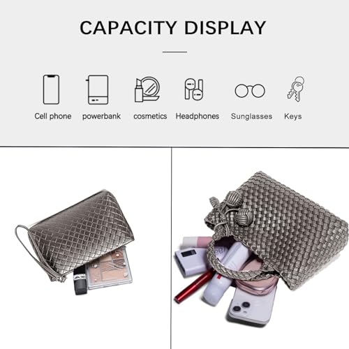 Image of Woven Tote Bag for Women with Coin Purse, Foldable Chain Small Crossbody Handbags, Fashion Shoulder Bag, Hobo Satchel