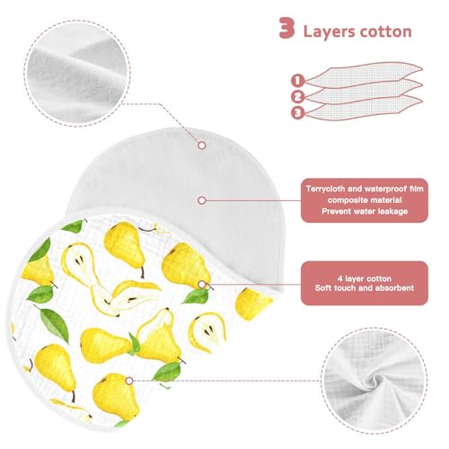 J JOYSAY Pear Leaves Fruit Yellow Baby Burp Cloths for Boys Girls Large 22''x11'' Cotton 4 Layer Baby Bibs for Baby Babies one sizex13