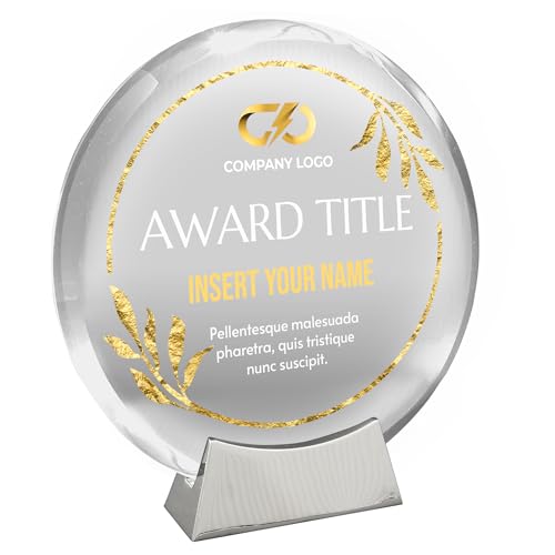 Personalized Platinum Glass Plaque, Awards & Trophies, 8" Round Design A