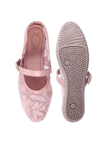 Image of Shoetopia Women's Embroidered Belly Shoes - Soft Comfortable Flats with Adjustable Strap | Traditional Floral Design for Casual & Ethnic Footwear