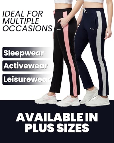Image of BLINKIN Women's Relaxed Fit Mid Rise Cotton Pajamas Combo, Pack of 2-The Ultimate Track Pants : Ideal Lower for Night Wear & Comfort Wear