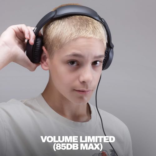 Image of Skullcandy Icon 180 Wired Headphones, Built-in 85dB Volume Limiter, Comfortable On-Ear Fit, Adjustable Headband, Convenient for Travel with 3.5mm AUX Plug, in-Line Microphone - True Black