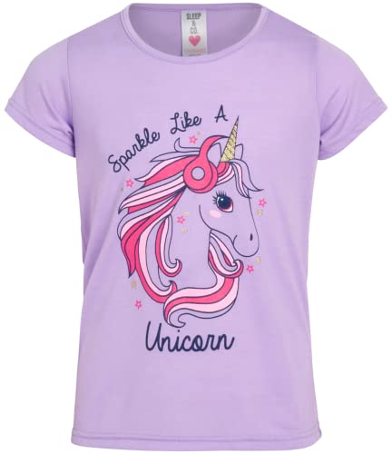 Sleep & Co Girls Sleepwear 3 Piece Pajama Set - Short Sleeve T-Shirt, Shorts, And Pants, Size 10/12, Sparkle Like Unicorn #TOP4
