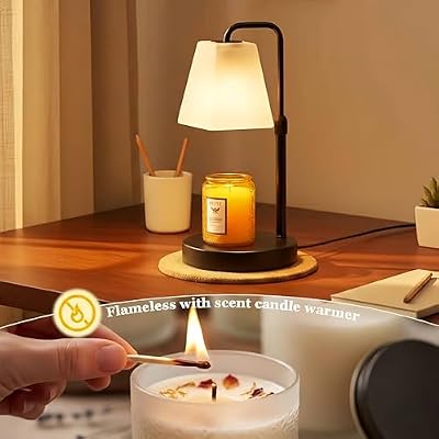 JIMEI Candle Warmer Lamp with Timer Electric Wax Warmer for Scented Wax Melt Warmer Melter for Jar Candles Dimmable Adjustable Height Gifts for Women Mom House Warming Frossted Glass Black