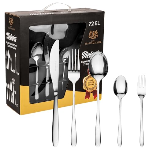 KARL HAUSMANN Set di Posate Acciaio Inox - 72 Pezzi - 12 Persone - Servizio set Forchette Cucchiai e Coltelli - Lavabile in Lavastoviglie - Con Valigetta con Posate da Tavola e Paletta per Torte