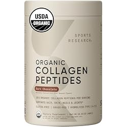Sports Research Organic Collagen Peptides - Hydrolyzed Type I & III Collagen - Sustainable & Traceable Formula - Chocolate - 30 Servings