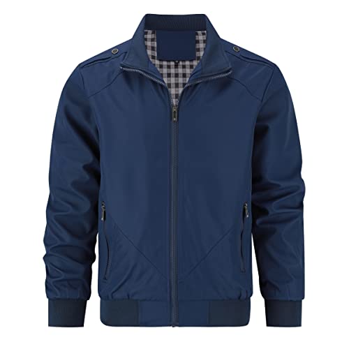 Image of YOUTHUP Men's Jackets Lightweight Bomber Jacket Casual Cargo Sports Windbreaker Summer Sportswear, Navy, 4XL