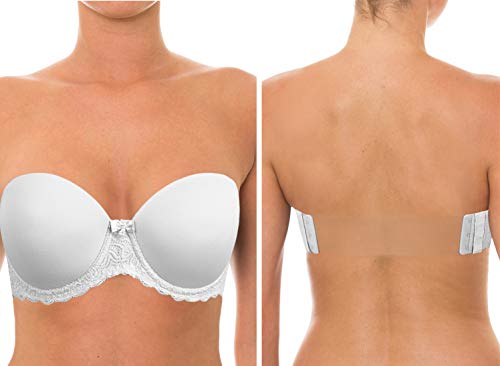 Strapless Clear Back Halter Bra Invisible Strap Backless Lightly Padded Brassiere for Wedding Bridesmaid Dress White, 38D
