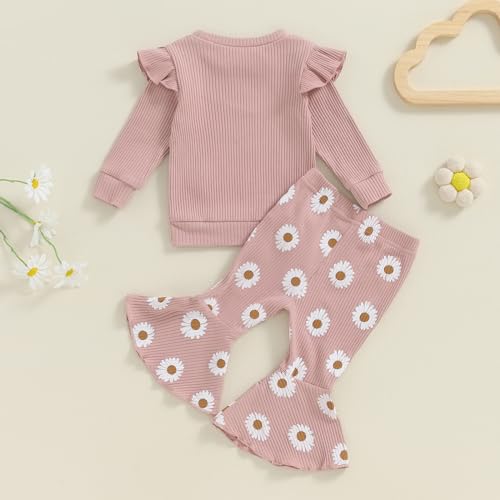 Newborn Baby Girl Outfits Fall Daddys Girls Long Sleeve Pullover Sweatshirt Flared Pants Set 6 12 18 24 Months2