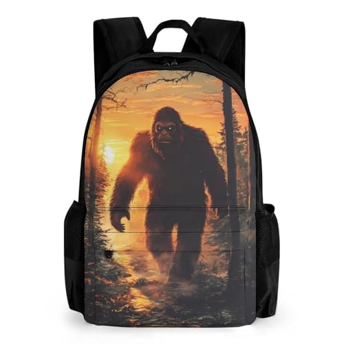 Walking Sasquatch Bigfoot Sunset Travel Backpack Casual Daypack Shoulder Bag with Adjustable Shoulder Straps for Men Women