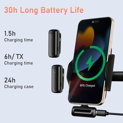 Image of GADGETSWEAR Q8 Dual Wireless Lavalier Microphone with LED Display Case, Noise Cancelling Lapel Microphone for YouTube, Vlogging, Recording, Plug & Play for iPhone, Android (J13 Mic)