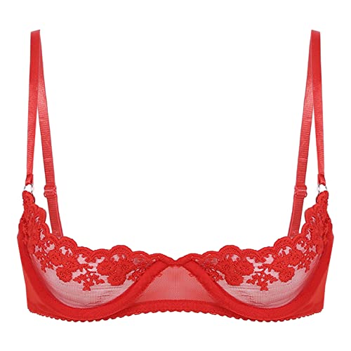 ranrann Femme Sexy Soutien Gorge Armature Dentelle Push Up Bralette Bra Bretelle Réglable Erotique sous-vêtement Underwear S-XL Type C Rouge 5XL