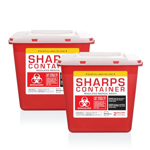 Image of Sharps Container - Large Sharps Containers for Home Use, Needle Disposal | 2 Gallon (Pack of 2), Puncture-Resistant, Dual Locking Lid, Fits Needles & Syringes