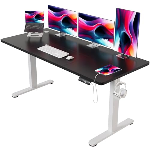 Devoko Escritorio Elevable Eléctrico 180 * 80cm Mesa para Computadora Ajustable en Altura con Bandeja de Gestión de Cables y Memoria de 3 Funciones,con Tecnología Anticolisión Negro