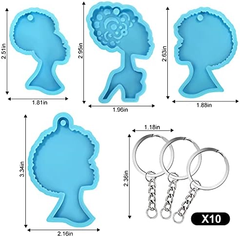 Miniatura 2 de DANZOO 4 paquetes de moldes de resina de silicona, llavero afro femenino moldes de resina, cabeza de mujer africana, moldes de fundición de epoxi