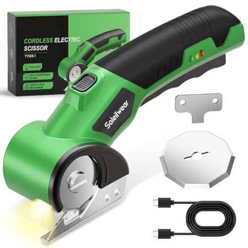 Cardboard Cutter, Rechargeable Cordless Electric Scissors, 4V Upgrade Motor Electric Box Cutter with 2 Blades, Safety Lock & LED Light, Powerful Cutting for Cardboard Box, Plastic, Leather