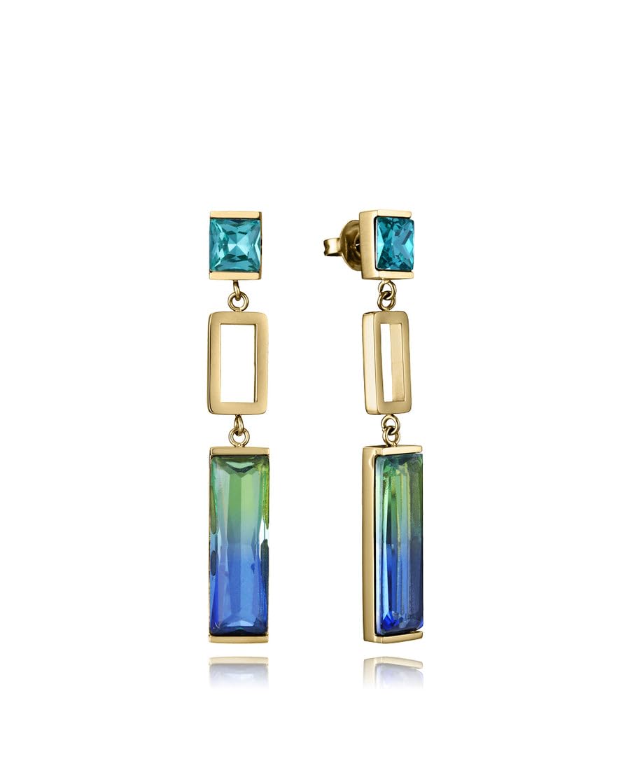 Viceroy | Pendientes Largos Mujer Acero IP Dorado | Cristal Bicolor Verde y Azul | Colgante 5 cm | 14324E01012