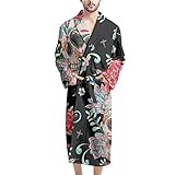 Binietny Herren-Bademantel, lang, weich, Plüsch, leicht, Gothic-Totenkopf, Einheitsgröße