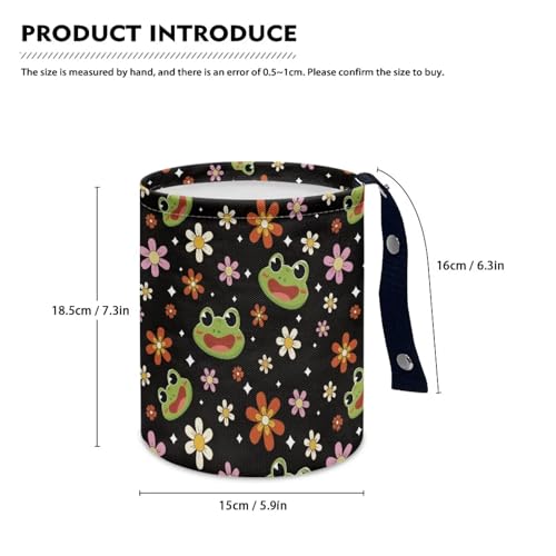 Image of Cute Frog Flowers Car Trash Can Portable Car Garbage Bin Easy to Clean Collapsible Multipurpose Waste Basket Bin Car Accessories Interior Universal