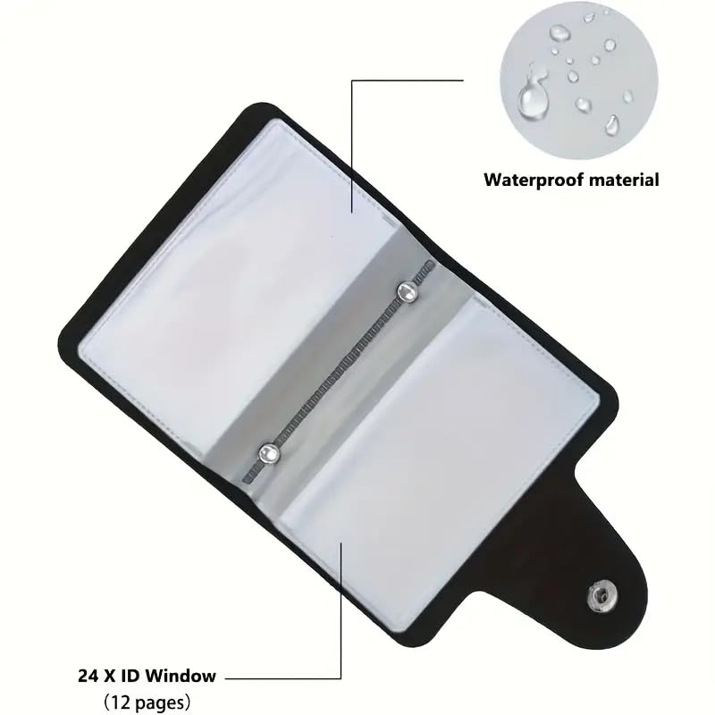 Stylish Black Faux Leather Wallet with 24 Card Slots-Compact Business Card Holder and Notepad, Neutral Design3