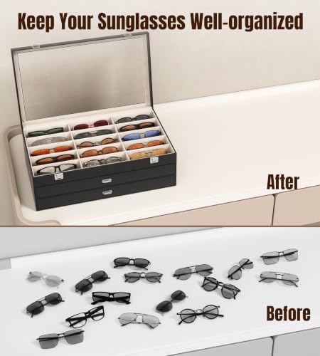 Image of NEWLOOP 45 Slots Sunglass Organizer for Multiple Pairs of Eyeglass See-through Display Case Storage Box for Women Men