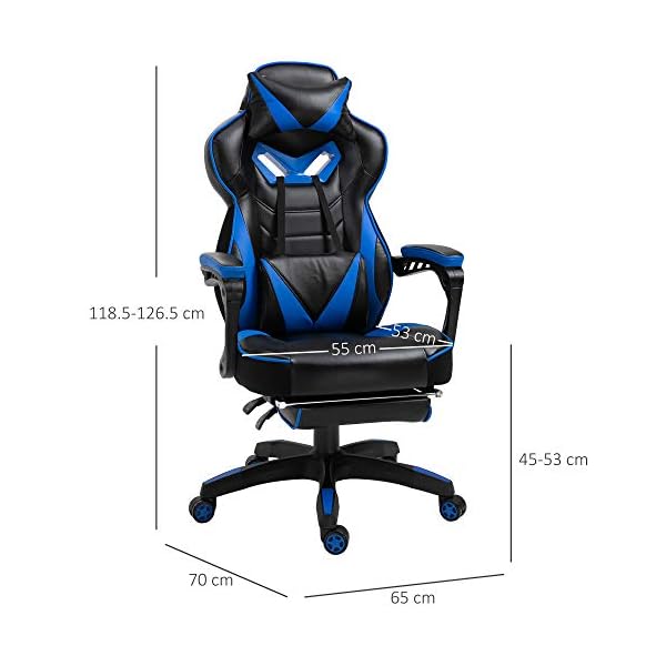 Vinsetto Ergonomic Racing Gaming Chair Office Desk Chair Adjustable Height Recliner with Wheels, Headrest,Lumbar Support Retractable Footrest Home Office - Image 3
