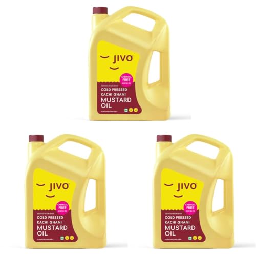 Image of Jivo Premium Cold Pressed Kachi Ghani Mustard Oil, 4 Litre | Contains Omega-3 (ALA) and Vitamin E | Ideal for Cooking, Frying, Pickling & Daily Use (Pack of 3)