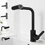 RUCUDIM Grifo de cocina con 4 tipos de chorro, giratorio 360°, grifo monomando para fregadero, color negro, acero inoxidable, cromo pulido