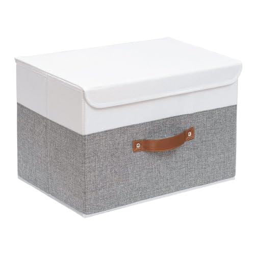 Image of Yawinhe Collapsible Storage Bins,White /Grey,13.0x9.0x7.9in,1-Pack