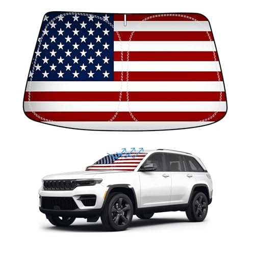 American Flag Car Windshield Sun Shade Compatible with Jeep Grand Cherokee 2011-2021, Foldable...