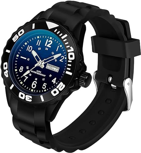 ADSBIAOYE Unisex Waterproof Sports Watch Silicone Strap Analog Quartz with Date Dual Time Zone Easy Read Luminouse Watch