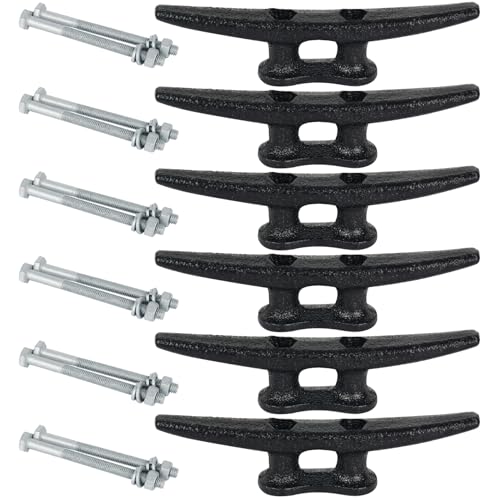 Dock Cleats 6 Inch 6 Pack, Electrophoretic Coated Black Boat Cleats, Boat Dock Cleats with Bolts Weatherproof Tie Downs for Boat, Decks, Rope, Marine or Decoration