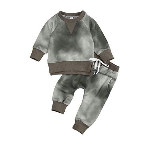 Newborn Baby Boy Cute Clothes Tie Dye Long Sleeve Crewneck Pullover Sweatshirt Tops T-Shirts+Drawstring Pants 2PCS Fall Winter Clothes Outfits Set (Tie Dye Sweatshirt Outfit B, 12-18 Months)