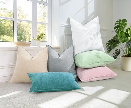 decorUhome Couch Throw Pillow Covers 18x18 Set of 2, Decorative Soft Euro Neutral Chenille Pillow Covers with Elegant Design for Sofa Bed Living Room Home Decor, Teal