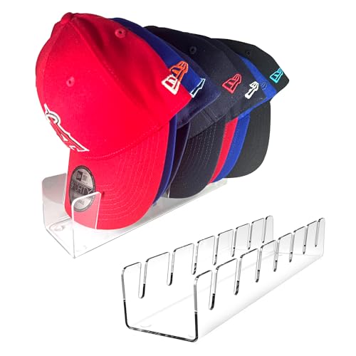 PLAXCO Hat Organizer for Baseball Caps – 2 Pack Acrylic Hat Rack Holds 14 Caps with Deep Grooves – Wall Mount or Shelf Hat Holder for Closet, Bedroom, Office – Space-Saving Baseball Cap Storage