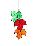 Alivagar Leaf Suncatcher Stained Glass Window Hanging, Nature Ornament Stained Glass Window Panel,Tiffany Style Stained Glass Suncatchers Leaves Gifts (Tricolor Maple Leaf)